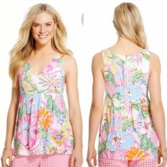 LILLY PULITZER Nosey Posy V-Neck Top - Size XS‎ - Picture 1 of 7